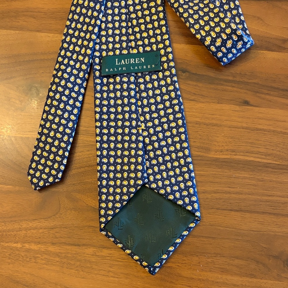 Lauren Ralph Lauren 100% Silk Hand Finished Tie Navy Golden Geometric Sphere